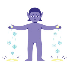 Sad Elf Making Snow Vector Illustration