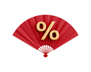 Red fan with golden percent symbol for discount and promotional designs
