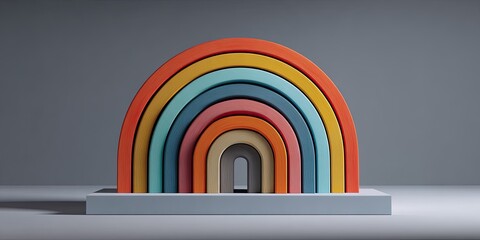 Obraz premium Colorful rainbow stacking toy on a platform