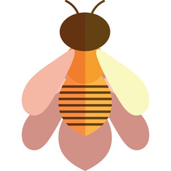 Stylized Illustration Of A Bee With Orange Brown And Yellow Body And Pink And Yellow Wings Isolated On Transparent Background