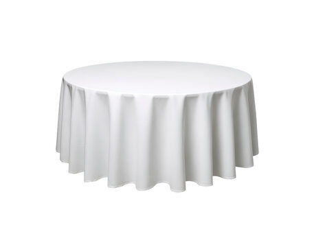 Elegant round table with white tablecloth for special event decor on transparent background