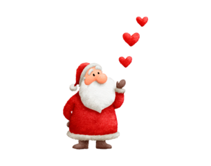 Santa claus with heart balloons spreading love concept for christmas on transparent background