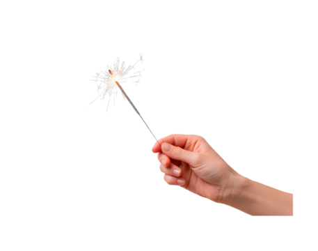 Hand holding sparkler for celebration events and festive occasions on transparent background