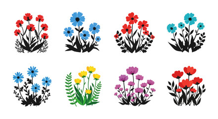 A collection of colorful floral arrangements featuring various bloom types