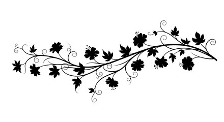 Elegant black floral vine design with swirling stems and delicate leaves