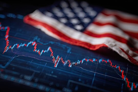 An American flag draped over a financial graph, suggesting economic uncertainty and patriotism - Powered by Adobe