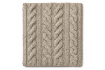 Knitted wool fabric with cable knit pattern and texture, showing a cozy and warm textile craft on transparent background