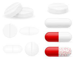 diverse medical pills tablets for the treatment of diseases vector illustration isolated object icons