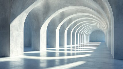Light-filled arched concrete hallway