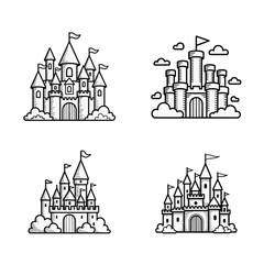Naklejka premium Black and white illustrations of various castle designs