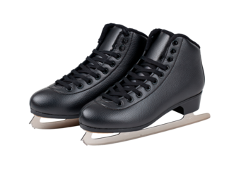 Black ice skates for figure skating and winter sports enthusiasts on transparent background