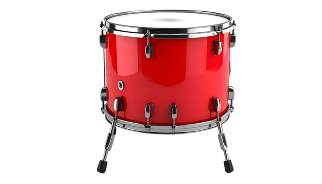 A vivid red drum set toms, set against a black background