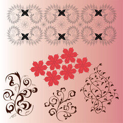 DECORATIVE ART 01  a collection of floral and decorative vector designs on a pink gradient background.