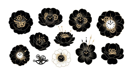 Mechanical Blooms: A captivating collection of artistic floral designs, each petal delicately crafted to resemble intricate clock mechanisms. Capturing the artistry and precision. 
