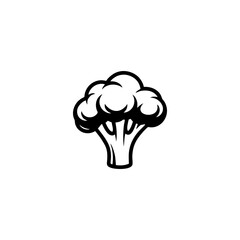 A black and white vector illustration of a broccoli floret, isolated on a white background.