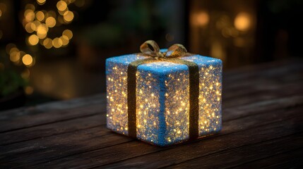 Gift box with glowing magical light inside holiday concept
