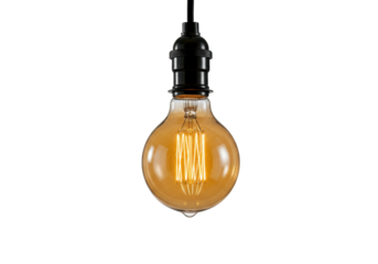 Vintage Edison light bulb PNG isolated on transparent background, antique style filament lamp for retro design and decoration