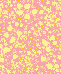 Seamless floral pattern, abstract flower ornament, nature print in classic style. Elegant botanical design of hand drawn purple flowers, leaves, small bouquets on white. Vector illustration.