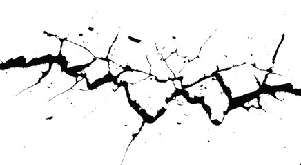 Dramatic Black Fracture on Clean Background. Chaotic Black Crack on Minimalist White Background