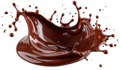 A dynamic splash of rich, dark chocolate liquid against a black background