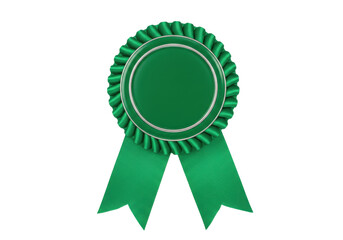 Green award rosette isolated PNG on transparent background, prize ribbon badge for achievement and recognition, winner or champion symbol