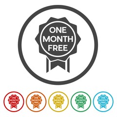 One month free label. Set icons in color circle buttons