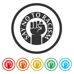 Say no to racism icon. Set icons in color circle buttons