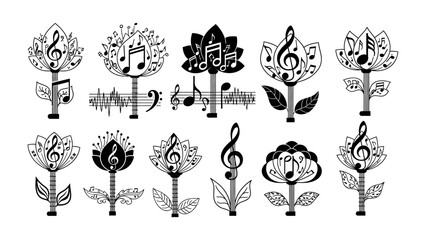 Musical Blooms: A symphony of floral arrangements, each blossom elegantly adorned with musical notes and symbols, creating a harmonious and artistic visual.