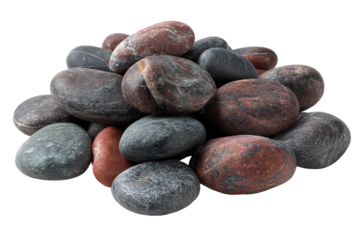 A collection of various rocks and pebbles arranged in a grid pattern.