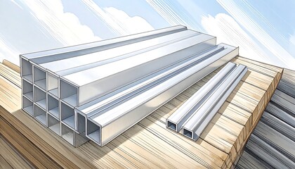 Steel beams and metal on wooden planks