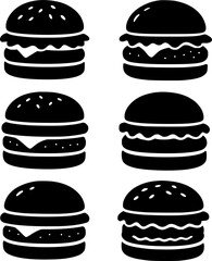 6 burger illustrations, silhouette version