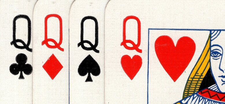 Close up detail of four playing cards of the same value. - Powered by Adobe