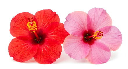 Red and Pink Hibiscus Flowers with Water Droplets red flower