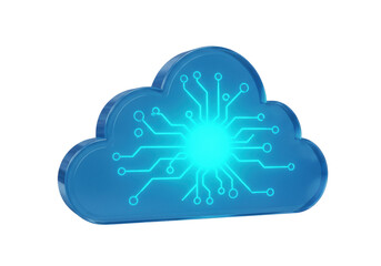 Blue cloud with circuit board pattern isolated PNG, digital technology concept on transparent background for cloud computing and data storage