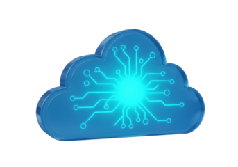 Blue cloud with circuit board pattern isolated PNG, digital technology concept on transparent background for cloud computing and data storage