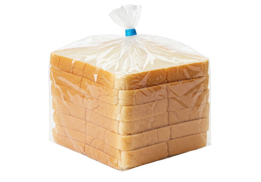 Loaf of sliced bread in plastic bag isolated, pre-sliced sandwich bread for breakfast and lunch preparation