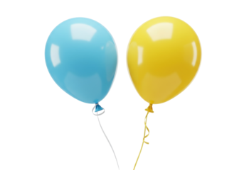 Festive blue and yellow balloons PNG isolated on transparent background, party decoration for birthday celebration and events
