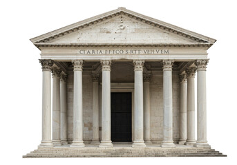 Neoclassical temple isolated on transparent background, architectural landmark with columns and triangular pediment, historical building