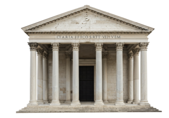 Neoclassical temple isolated on transparent background, architectural landmark with columns and triangular pediment, historical building
