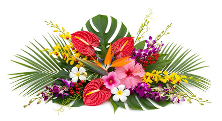 Tropical Flower Arrangement With Monstera Leaves flowers