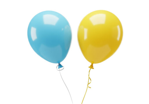Festive blue and yellow balloons PNG isolated on transparent background, party decoration for birthday celebration and events