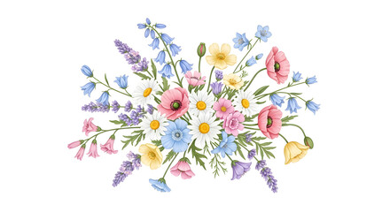 Watercolor Wildflower Bouquet with Poppies and Daisies