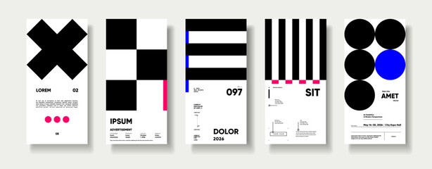 Obraz na płótnie Canvas A collection of minimalist posters with geometric backgrounds and clean typography. The versatile vector patterns are perfect for posters,labels, and backgrounds with excellent text legibility.