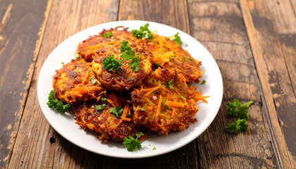 Golden carrot fritters on a plate
