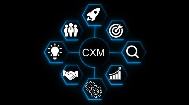C X M Customer Experience Management Strategy Icons Business Growth Success Teamwork Innovation Search Analytics Gears Partnership Concept Digital Network