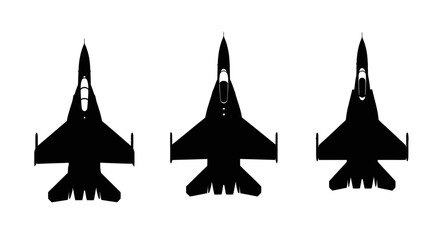 Three sleek silhouettes of modern fighter jets in a row © Siam Studio