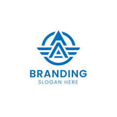 Iconic typography letter mark initial AA wing logo.