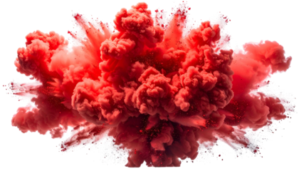 Vibrant explosion of crimson smoke, billowing outward with chaotic energy