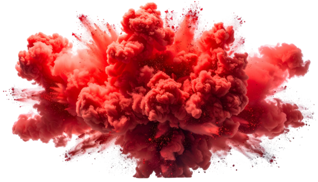Vibrant explosion of crimson smoke, billowing outward with chaotic energy