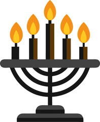 Menorah with glowing candles silhouette vector icon , , white background